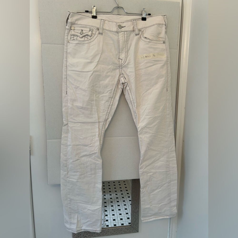 True Religion Men's Cream Straight Jeans